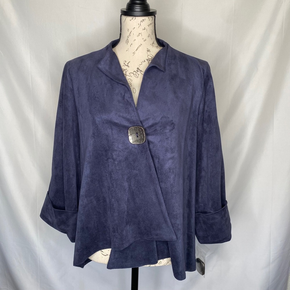 IC by Connie K Navy Blue Faux Suede Single‎ Button Jacket XL Made in USA 1488J